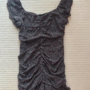 Fabrik Ruched Navy and Purple Floral Bodycon